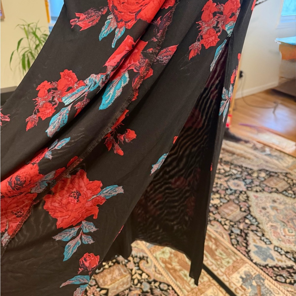 Free People Black Sheer Floral Dress with Pink & Teal Accents - Picture 5 of 7